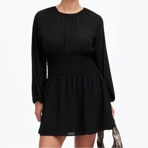 Madewell Bubble-Sleeve Smocked Mini Dress Black size S NWT